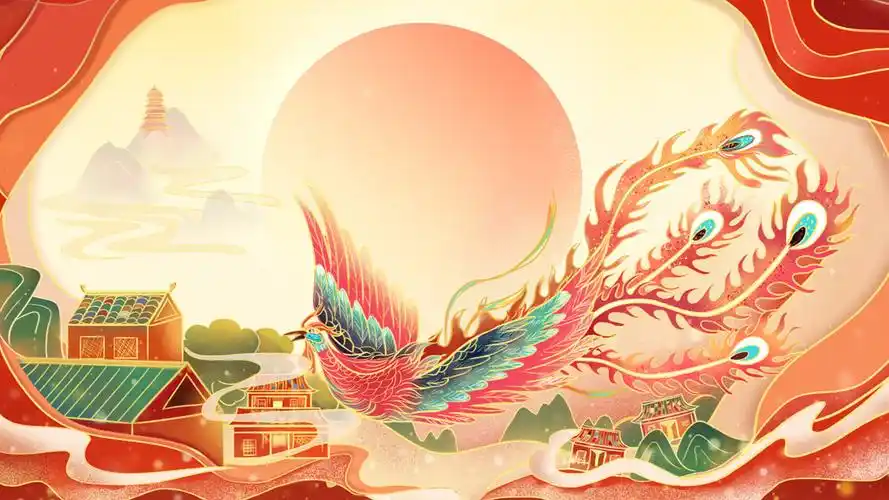 4k简洁古风国潮凤凰横版创意背景展示国潮插画背景视频模板下载 - 觅