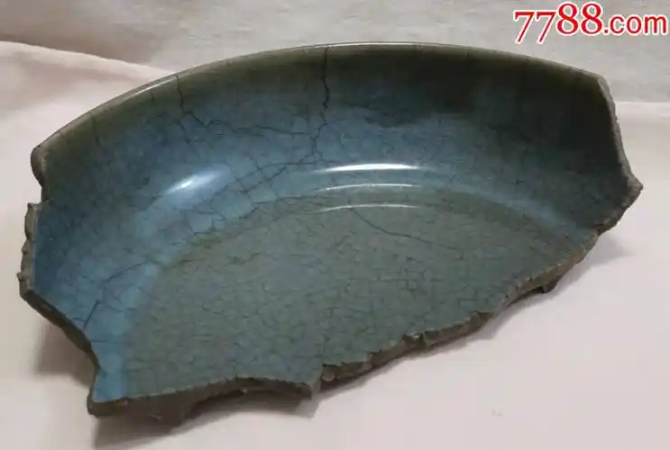 北宋汝窑天蓝釉高边洗瓷片h