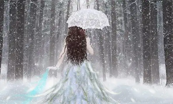 下雨了 一个美女撑着伞只能看到他的背影.