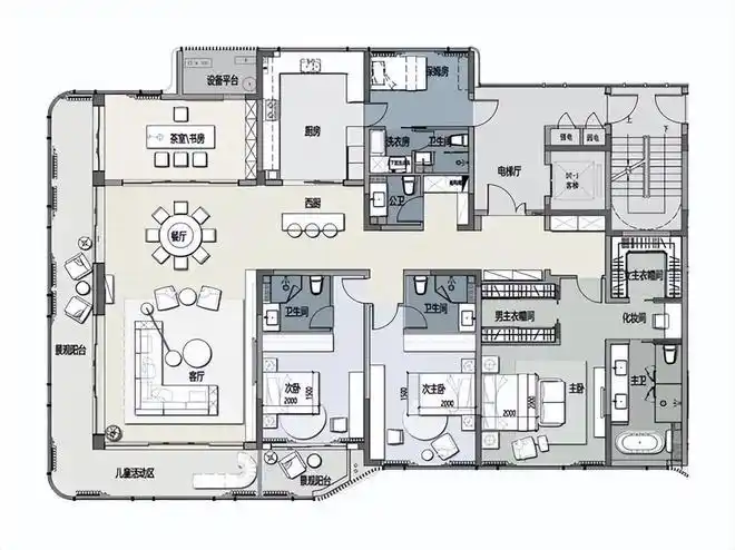 户型图个人觉得300多平米的超大平层,有那么1-2个暗卫还是可以理解的