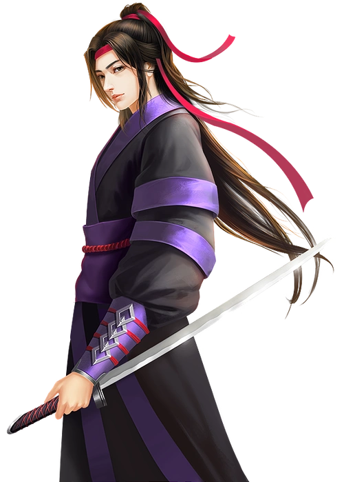 紫衣红发带剑客古风