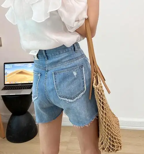 毛边小众设计感软牛仔短裤女夏季 高腰显瘦潮ins热裤