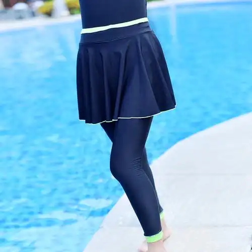 泳裤女士防晒长游高腰显瘦大码保守遮臀平角分体泳衣