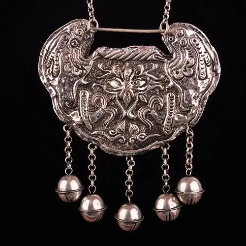 名族风 手工苗银项圈 吉祥锁长命锁 项链 批发混批0619-16155