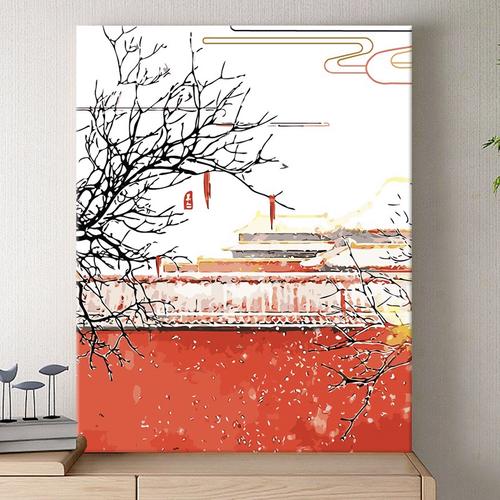 数字油画填色中国风涂色diy颜料水彩画故宫初雪生日礼品手工画画