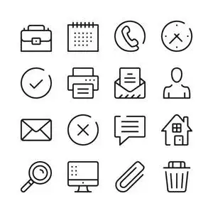 商业和通信线图标设置.现代平面设计的概念,简单的大纲元素集合.