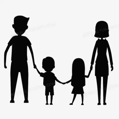 黑色四口之家手牵手背影装饰素材