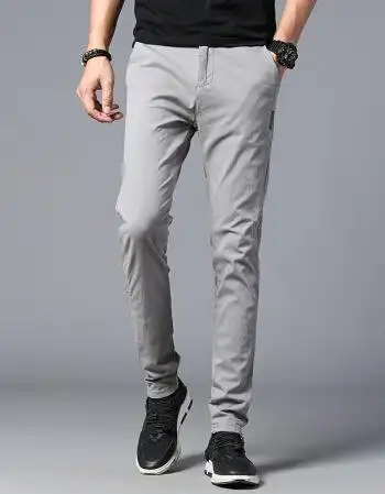 裤子男休闲裤新款修身款小脚百搭秋季韩版潮流弹性长裤- 灰色 31