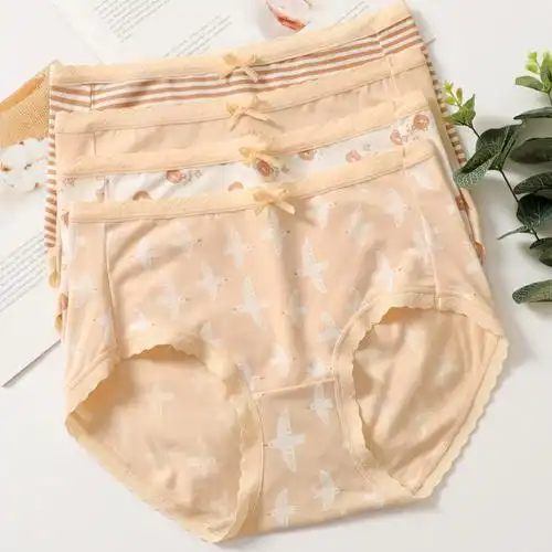 中腰平角100纯棉抑菌裆性感抗菌少女柔软透气裤头蝶安芬女士内裤