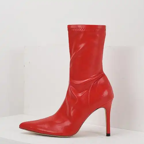 红色皮鞋女真皮粗跟中跟短靴短筒软皮单靴女靴子婚鞋大码已售5新品