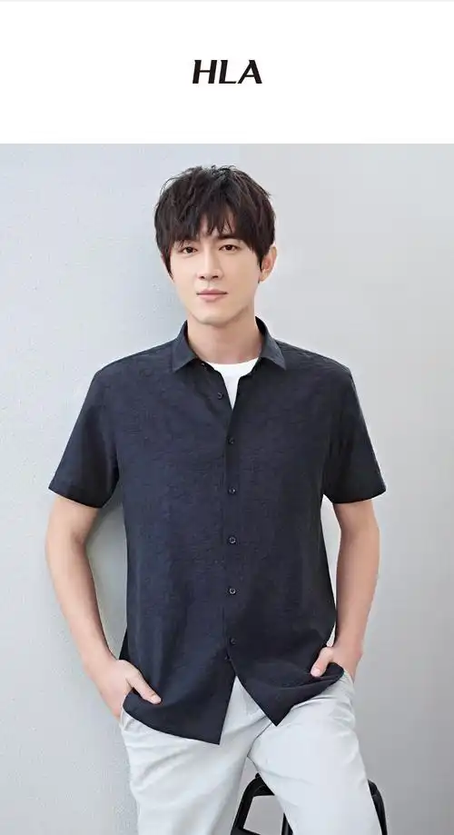 hla海澜之家短袖休闲衬衫男色织提花时尚短衬hnecj2r102a藏青花纹(a2)