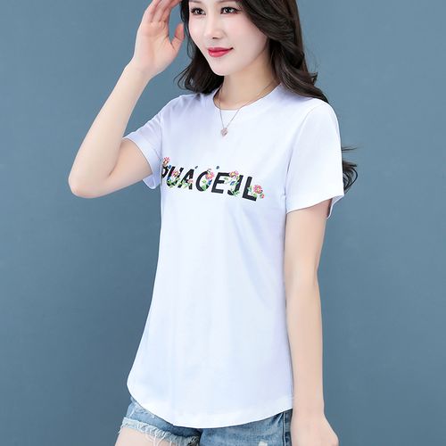 白色纯棉短袖t恤女大码宽松简约内搭上衣胖女人遮肚子半袖夏装t桖