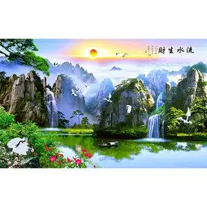 电视背景墙壁纸8d中式风景壁画客厅18d影视墙纸迎客松山水画墙布