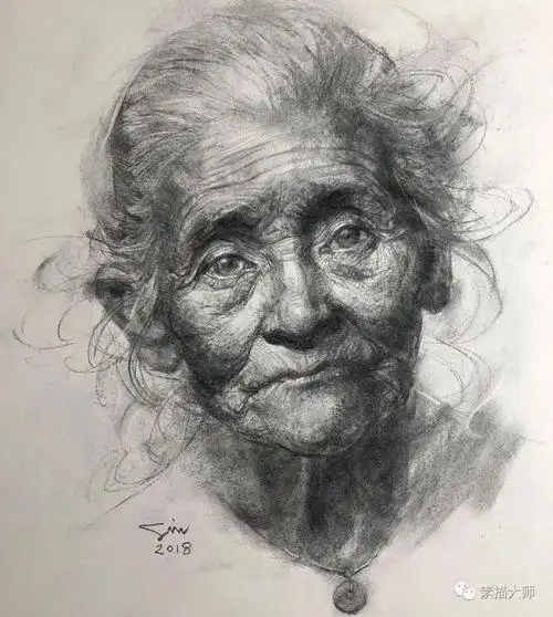 老人肖像素描,画得太精彩了