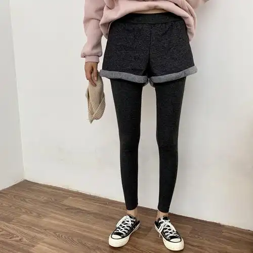 yuki小树家 炒显瘦百搭保暖假两件短裤打底裤女韩国k1032 清