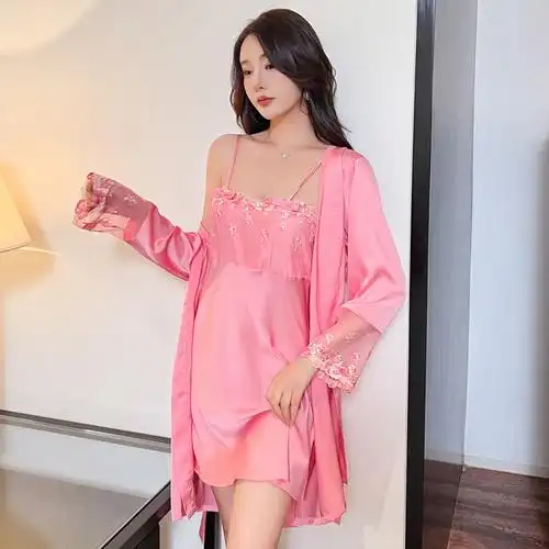 臣轩新品丝绸性感睡衣女***情趣吊带裙春秋夏季冰丝睡裙薄款睡袍 - 17