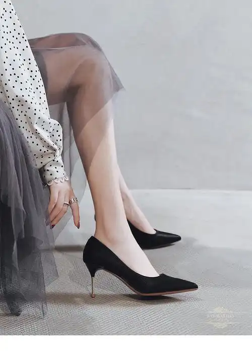 法玛莎品牌高跟鞋女细跟2022年新款春秋季米色尖头单鞋女百搭职业女鞋