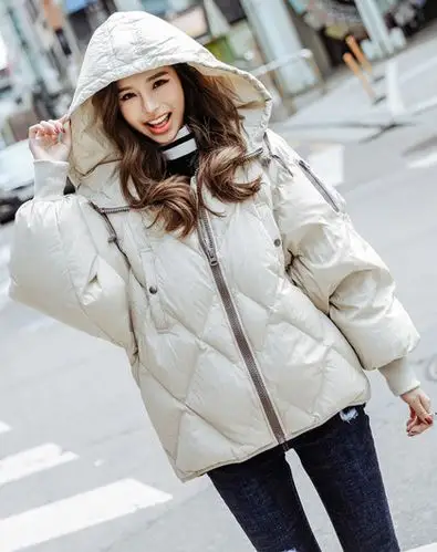 韩版女装冬装学院风休闲清新撞色拼接羽绒服