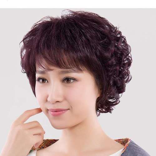 自然蓬松卷发女士时尚妈妈烫发发型中年齐耳短发假发女中老年人