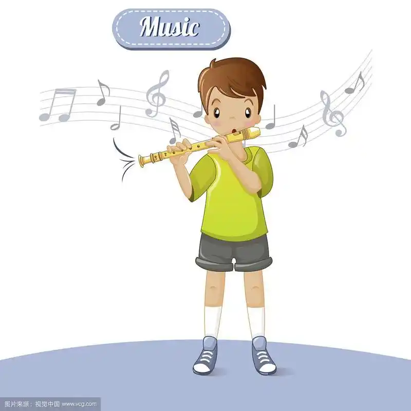男孩演奏长笛音乐概念背景卡通