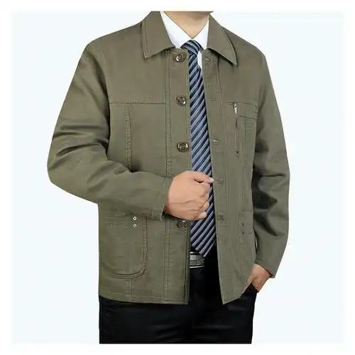 suntek休闲夹克男装中老年人春秋装大码上衣棉翻领爸爸装宽松男士外套