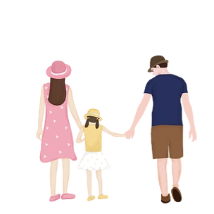 4k实拍一家三口亲子互动背影意境风光4k卡通风格女孩坐着背影椅子上坐