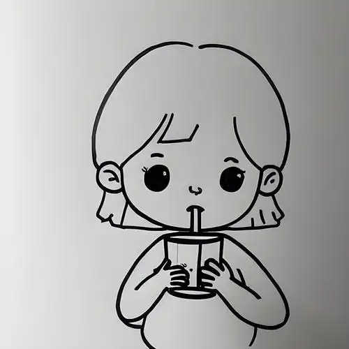 女孩喝水简笔画图片