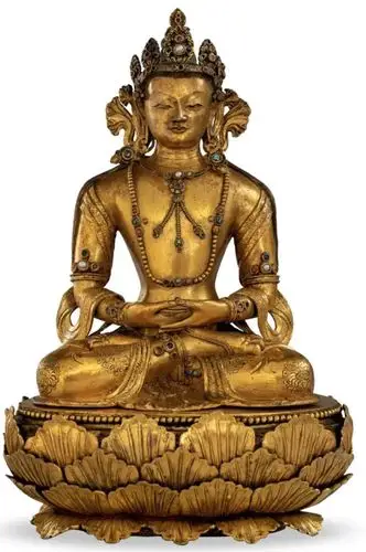 lot 220  清康熙  鎏金铜无量寿佛坐像