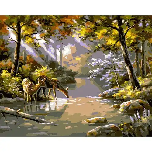 带框diy数字油画大幅客厅卧室动物填色装饰梅花鹿纯手绘油画-阿里巴巴