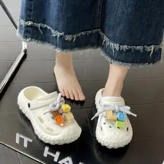 居家拖鞋夏款2023新款儿童时尚包头洞洞鞋中大童女孩运动凉拖白色36码