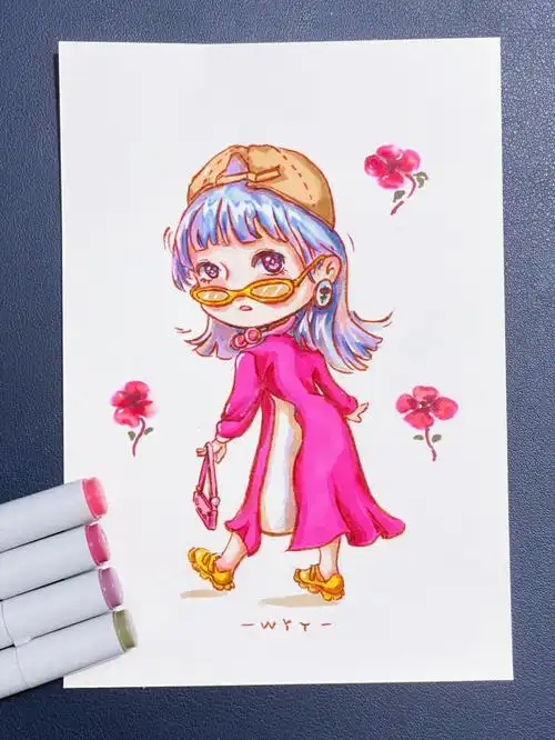 动漫q版人物手绘亮粉女孩后翻附过程步骤图