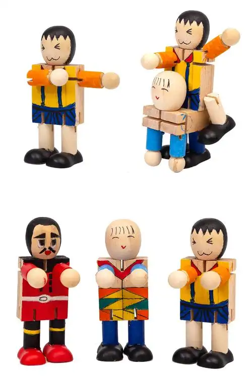 白胚diy关节木头人儿童手工制作材料包绘画涂色木偶娃娃幼儿手工