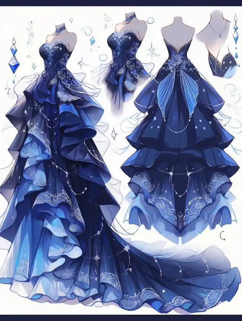 蓝色礼服,极限四选一 #夏日滤镜# #服装设计手绘# #奇迹暖暖# #服装