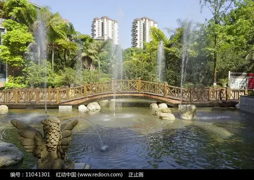 中西合璧园林-小桥流水喷泉水景