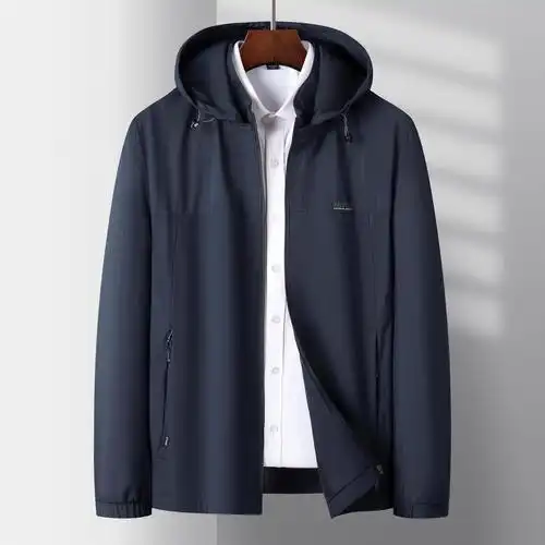 夹克男士2022年春秋季薄料新款中年爸爸外套连帽休闲上衣男装衣服