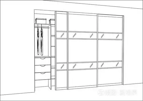 3d 矢量草图.室内有滑动门的衣柜
