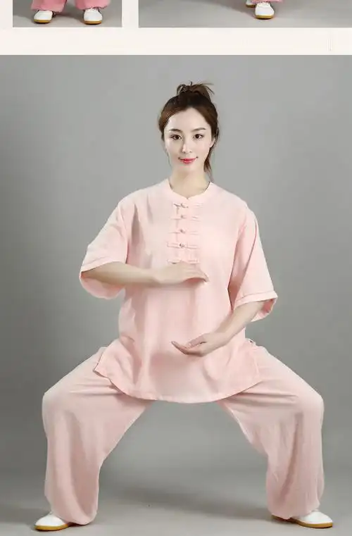 太极服亚麻棉女夏款中老年太极练功晨练武术团体表演服装陈家沟同款