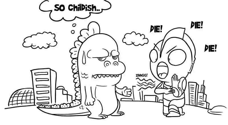 奥特曼打小怪兽的简笔画