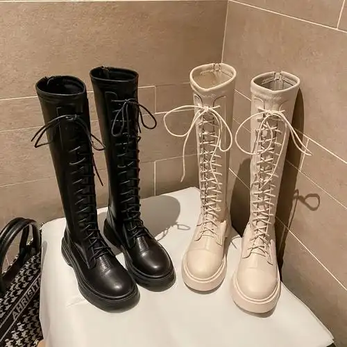 不过膝弹力网红瘦瘦马丁靴女2022新款韩版厚底高筒英伦风骑士靴潮