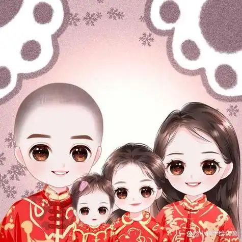 一家四口两个女儿微信手绘头像 手绘头像图片大全 -【爱个性】