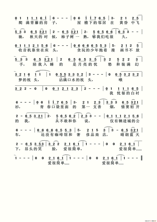 少年锦时 赵雷_简谱_精品曲谱_哆来咪123
