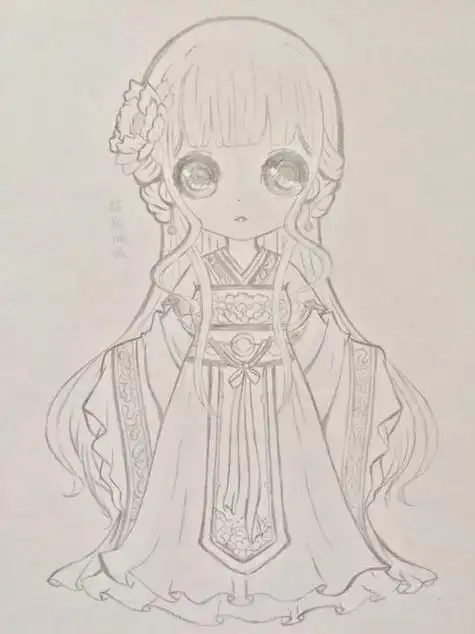 简单可爱古风人物女孩小姐姐线稿超可爱古风小姑娘简笔画q版人物简笔