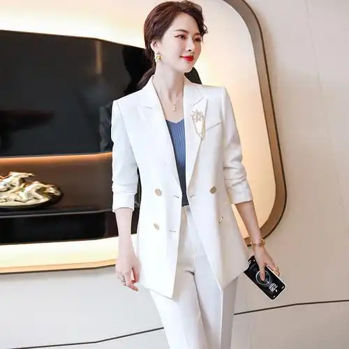 伊芙丽白色西装套装女春秋职业装气质女神范正装工作服修身女士西