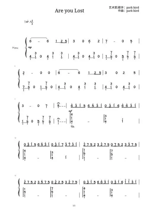 are you lost钢琴谱-简谱完整版1