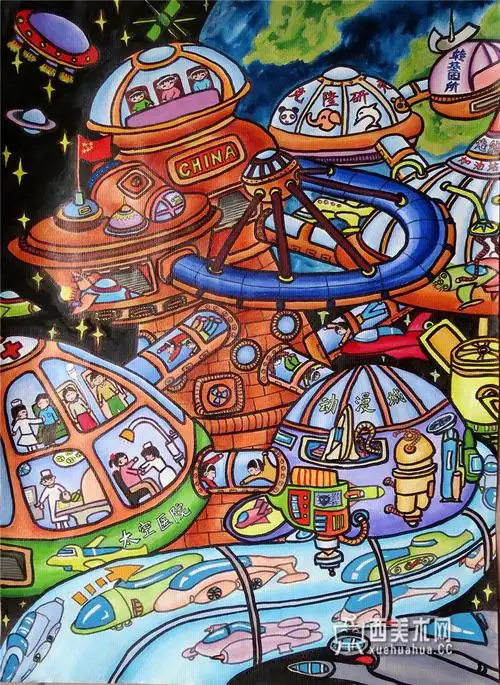 一等奖儿童科幻画《我的天宫梦》赏析--简笔画大全
