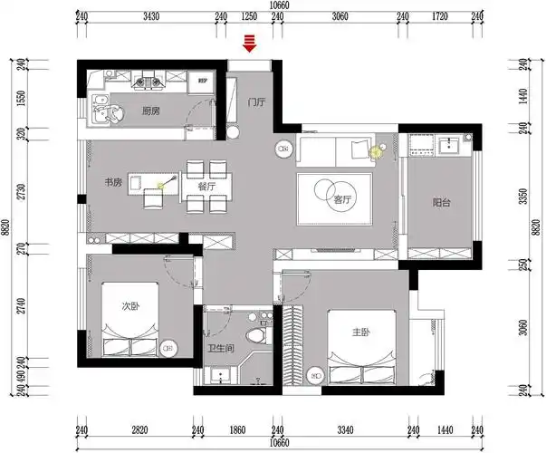 户型南北通透,保证居住空间的同时预留活动娱乐空间,温馨舒适