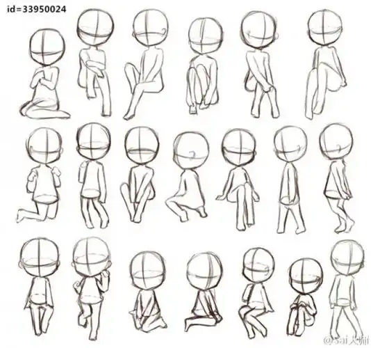 可爱q版卡通人物动作姿势分解图 简笔画人物结构图素材