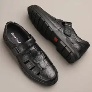 包头皮凉鞋男真皮夏季透气防滑耐磨中年男士爸爸凉皮鞋牛皮洞洞鞋