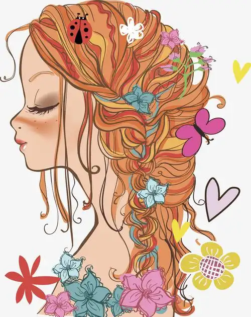 卡通装饰插图长辫子女孩侧面头像