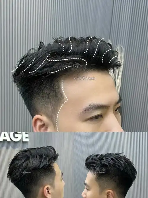 男生发型三七纹理烫侧背